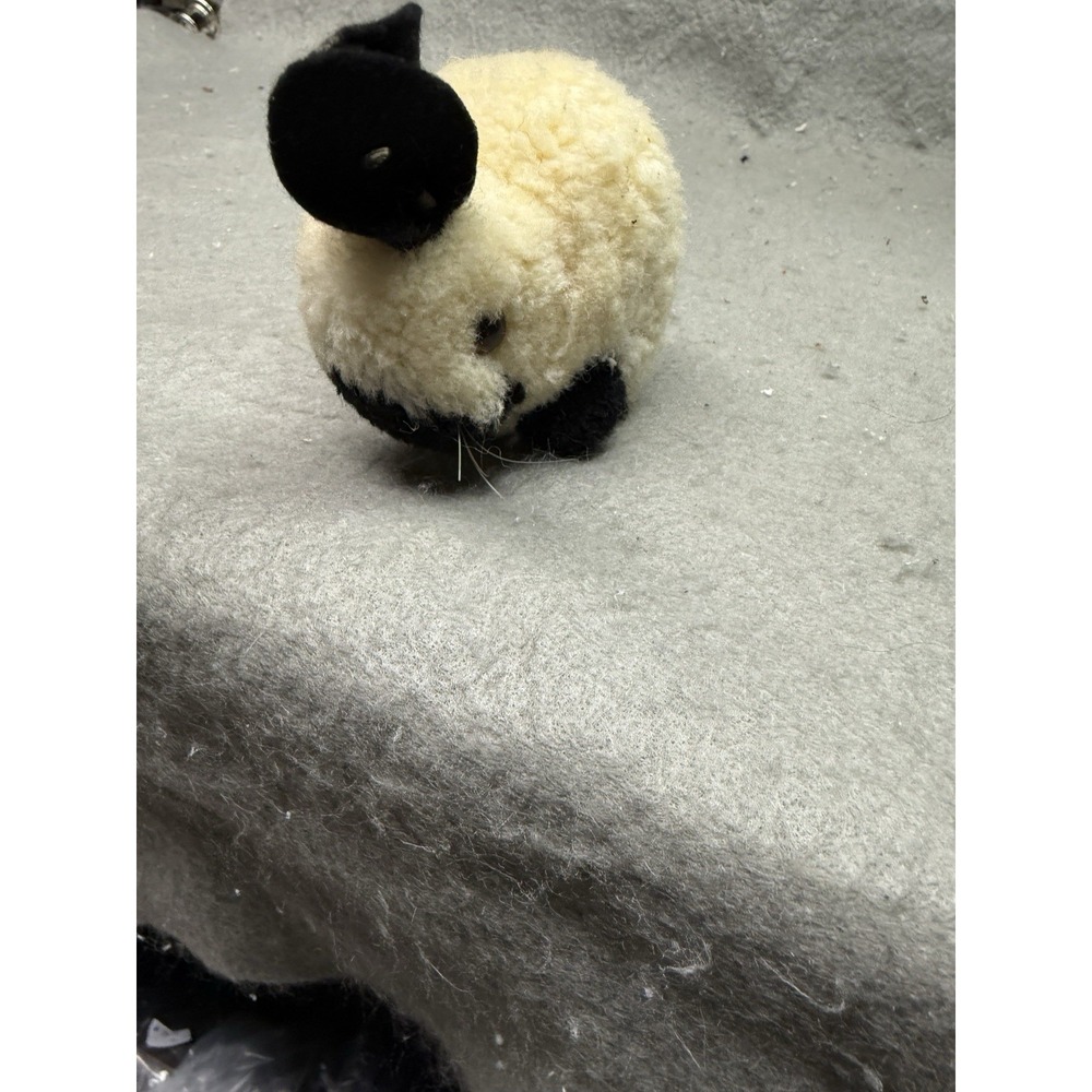 Vintage 1960S Steiff pom pom rabbit black white 4" W/ EAR BUTTON